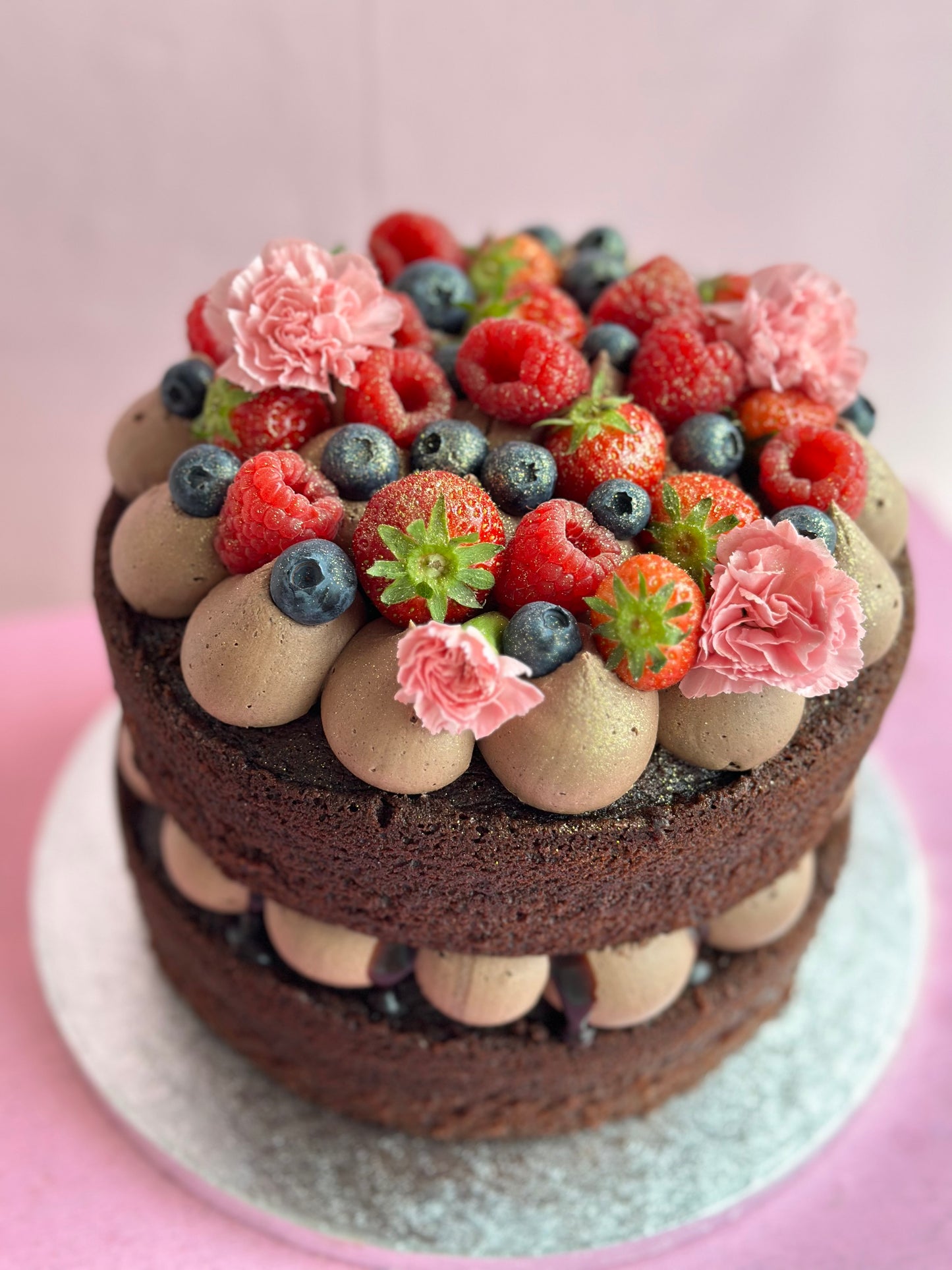 Fresh fruit themed chocolate naked cake