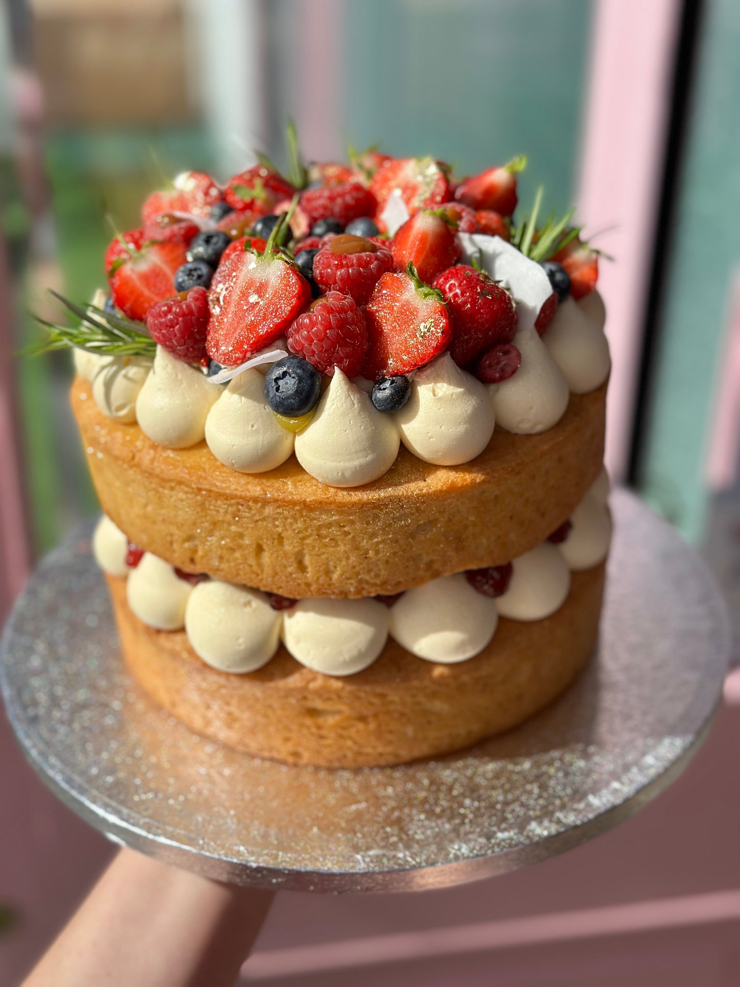 Fresh fruit themed naked cake