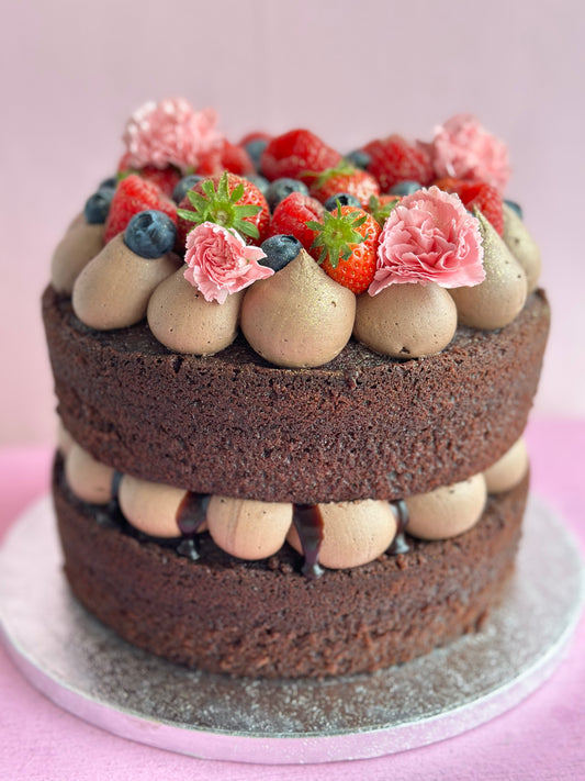 Fresh fruit themed chocolate naked cake